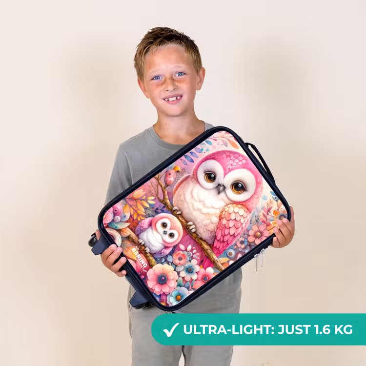 Moeder uil met kuiken tussen kleurrijke bloemen Kinderkoffer - Zwart klein -sfeer4_UK