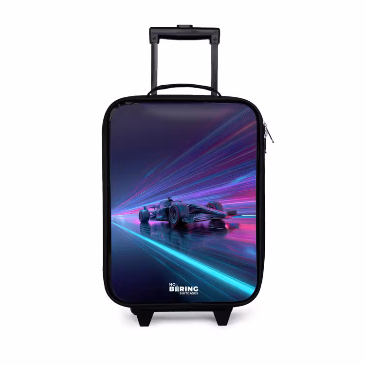 Neon - Raceauto - Lichtstrepen - Paars Kinderkoffer - Zwart klein -3d