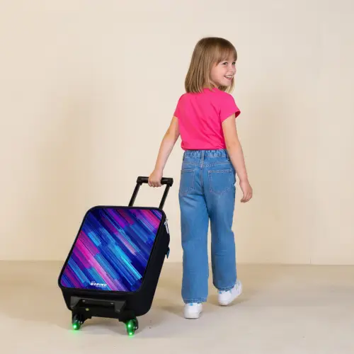 Neon - Strepen - Abstract - Blauw - Roze Kinderkoffer - Zwart klein -sfeer1