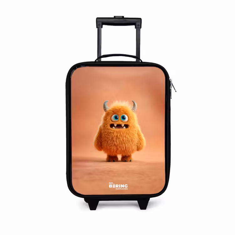 Oranje Pluizig Monster met Hoorns Kinderkoffer - Zwart klein -3d