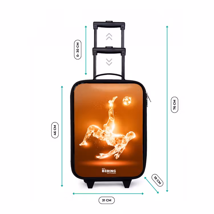 Oranje lichtvoetballer in zweefmoment Kinderkoffer - Zwart klein -productfoto_formaten
