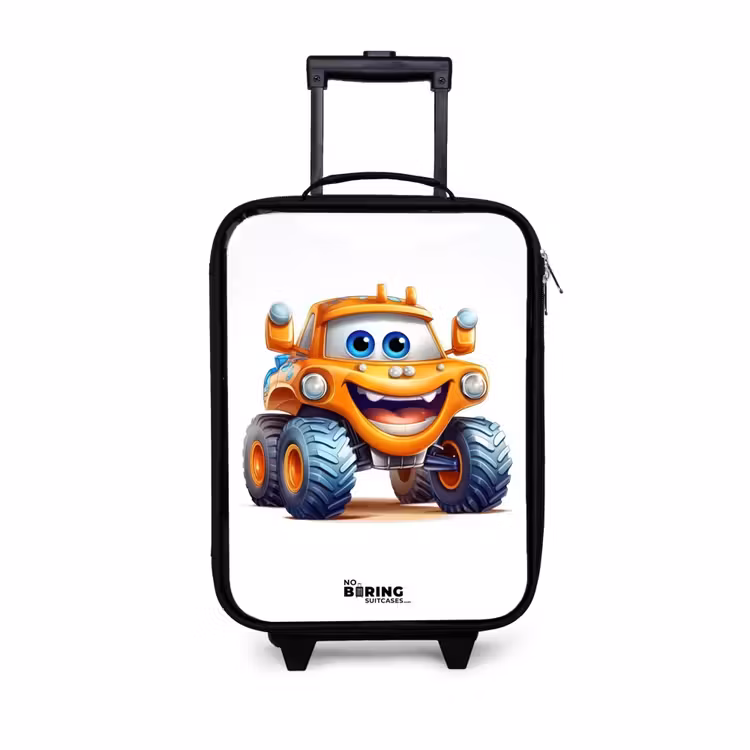 Oranje monstertruck die lacht Kinderkoffer - Zwart klein -3d