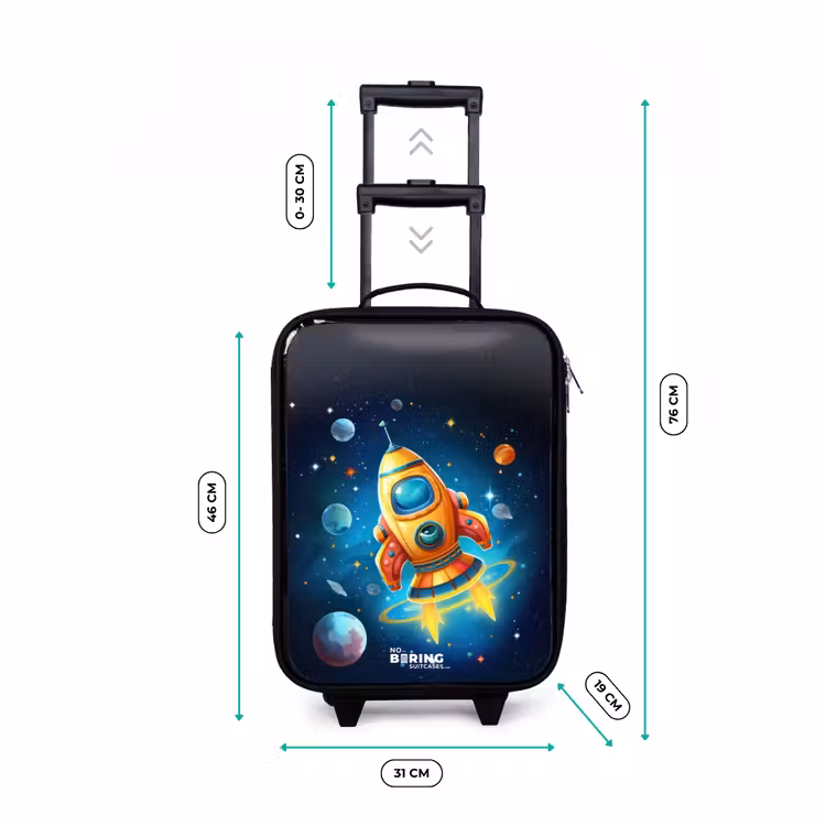 Oranje raket in de sterrenhemel Kinderkoffer - Zwart klein -productfoto_formaten