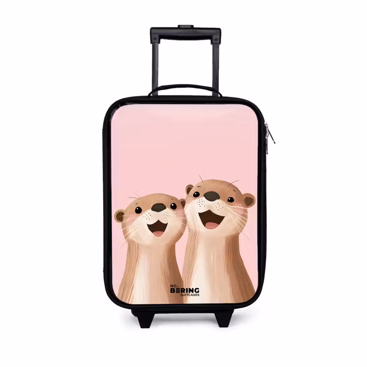 Otters - Lachen - Roze - Illustratie Kinderkoffer - Zwart klein -3d