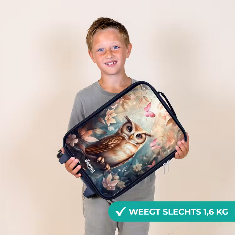 Uil met vlinders in mystiek bos Kinderkoffer - Zwart klein -sfeer4_NL