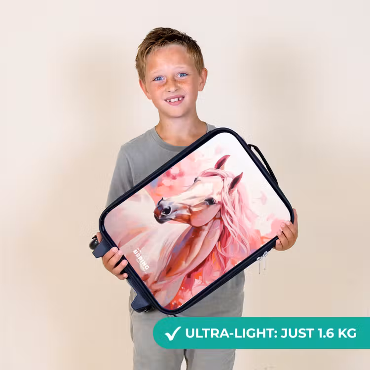 Pastel roze paard Kinderkoffer - Zwart klein -sfeer4_UK