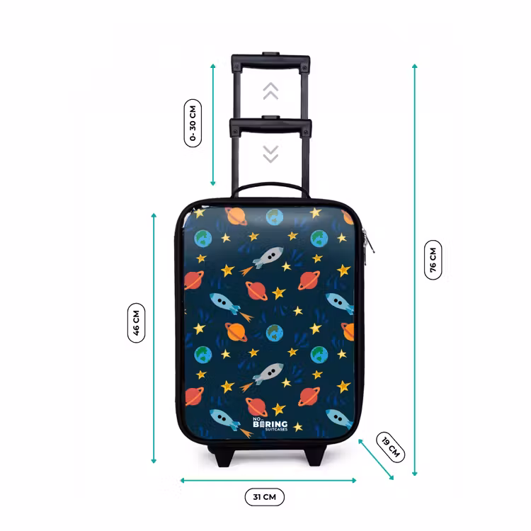 Patroon van raketten en planeten Kinderkoffer - Zwart klein -productfoto_formaten