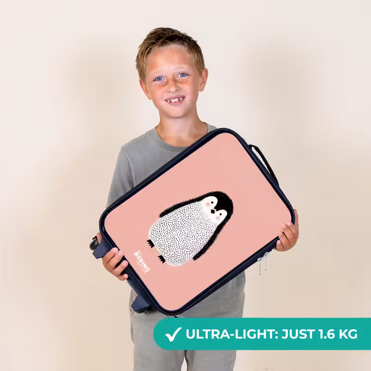 Pinguïn - Stippen - Roze - Minimalistisch Kinderkoffer - Zwart klein -sfeer4_UK