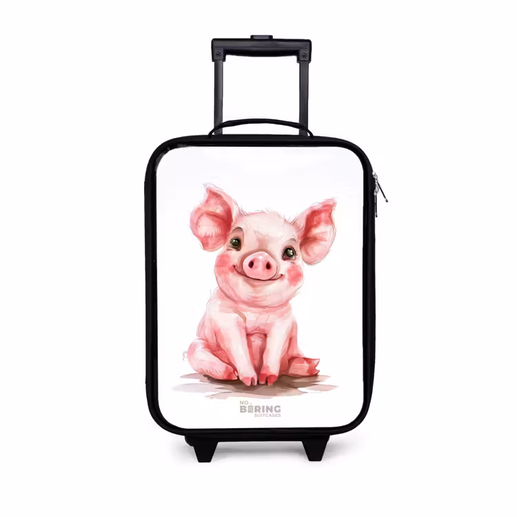 Roze baby varken Kinderkoffer - Zwart klein -3d