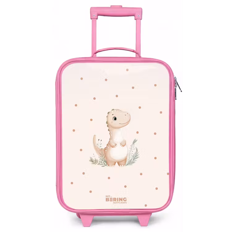 Beige dino op een stippen achtergrond Kinderkoffer - Roze klein -zz3dotto