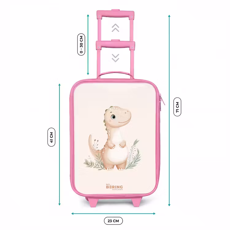 Beige dinosaurus met groene blaadjes Kinderkoffer - Roze klein -productfoto_formaten