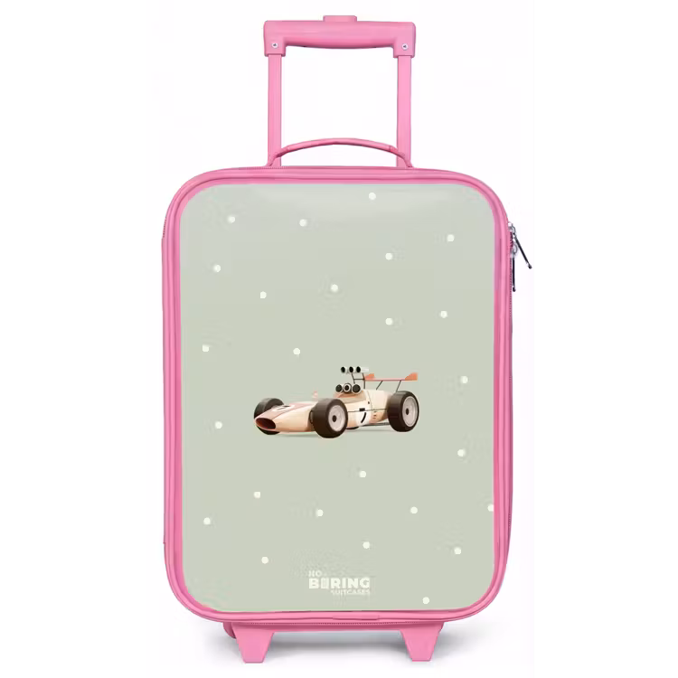 Beige retro raceauto op groene stippen achtergrond Kinderkoffer - Roze klein -zz3dotto