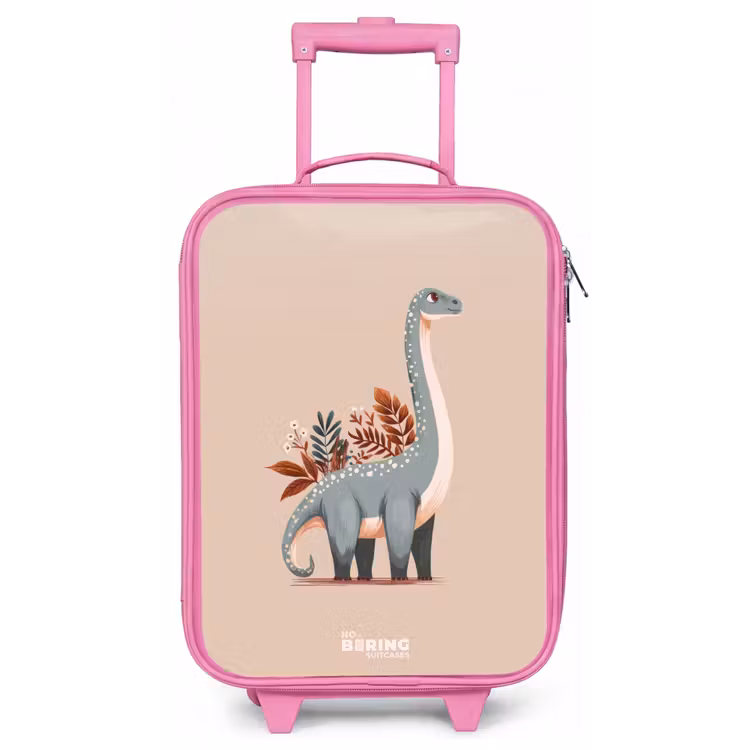 Blauwe dinosaurus op een beige achtergrond Kinderkoffer - Roze klein -zz3dotto