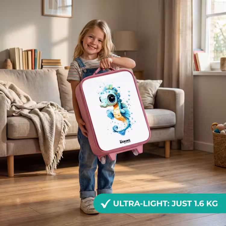 Blauw zeepaardje met grote ogen en luchtbellen Kinderkoffer - Roze klein -sfeer2_EN
