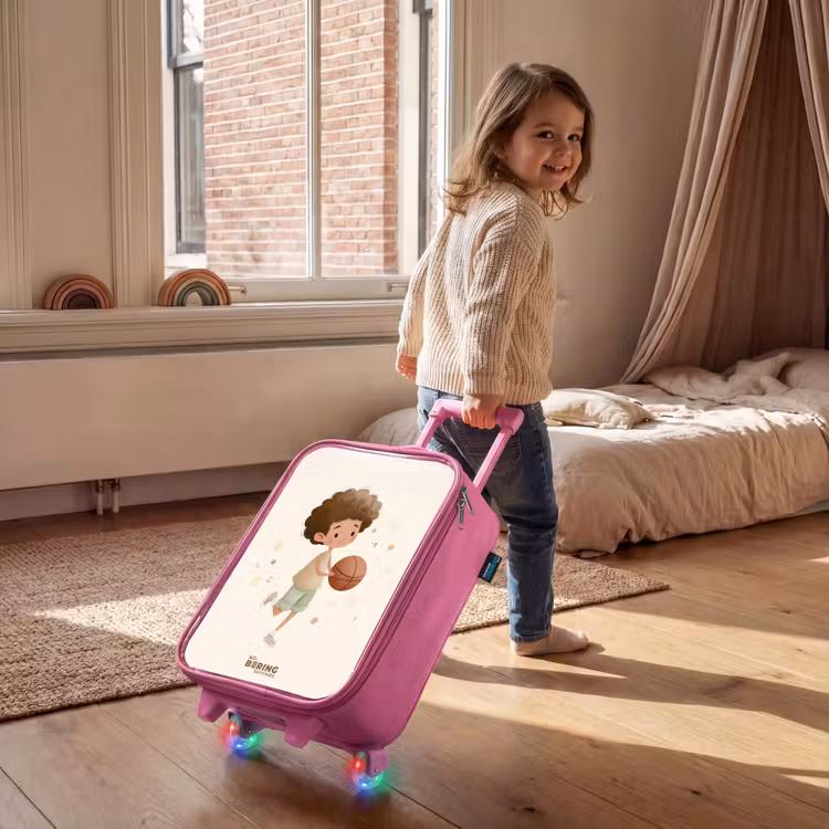 Jongen met een basketbal in beige kleuren Kinderkoffer - Roze klein -sfeer1