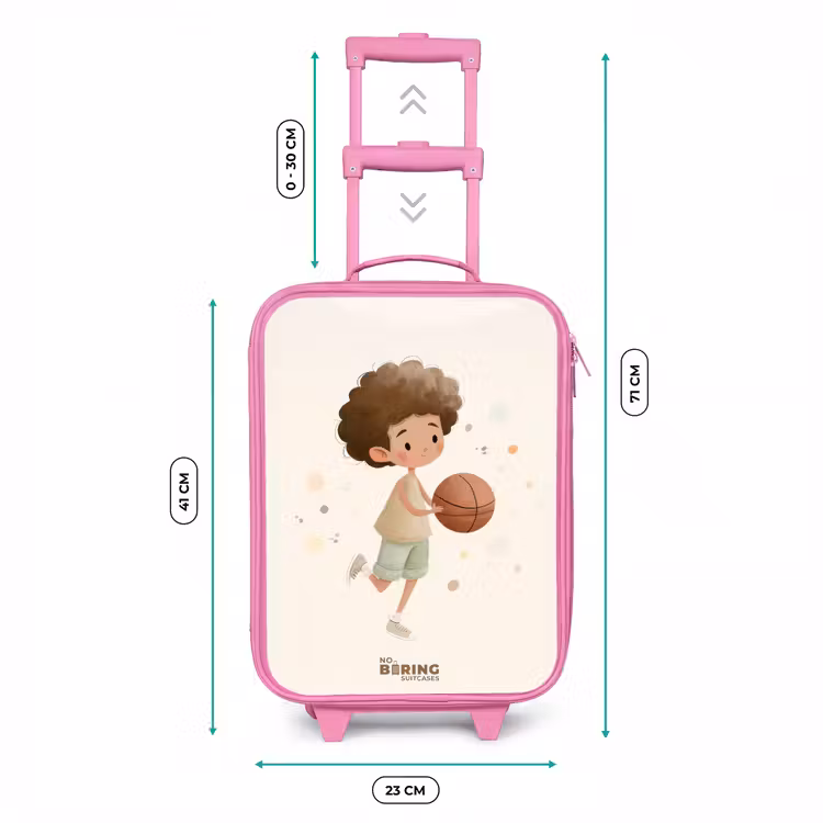Jongen met een basketbal in beige kleuren Kinderkoffer - Roze klein -productfoto_formaten