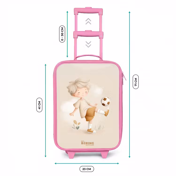 Jongen met een voetbal in beige kleuren Kinderkoffer - Roze klein -productfoto_formaten