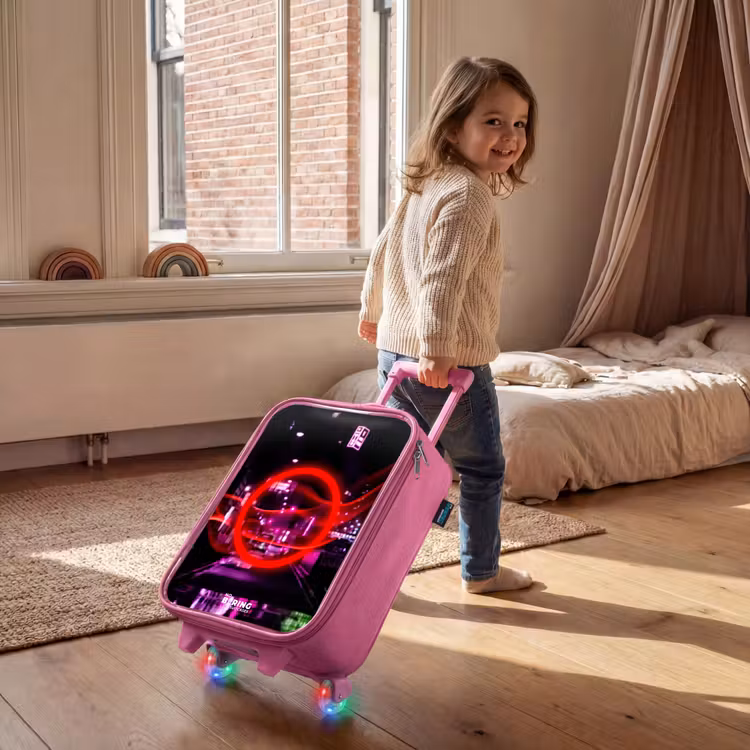 Felrode cirkel boven een neonverlichte stad Kinderkoffer - Roze klein -sfeer1