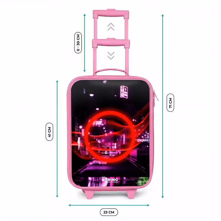 Felrode cirkel boven een neonverlichte stad Kinderkoffer - Roze klein -productfoto_formaten
