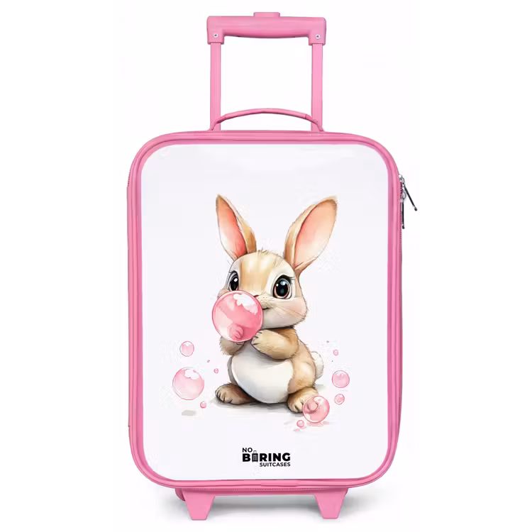 Bruin konijntje met roze bellen Kinderkoffer - Roze klein -zz3dotto