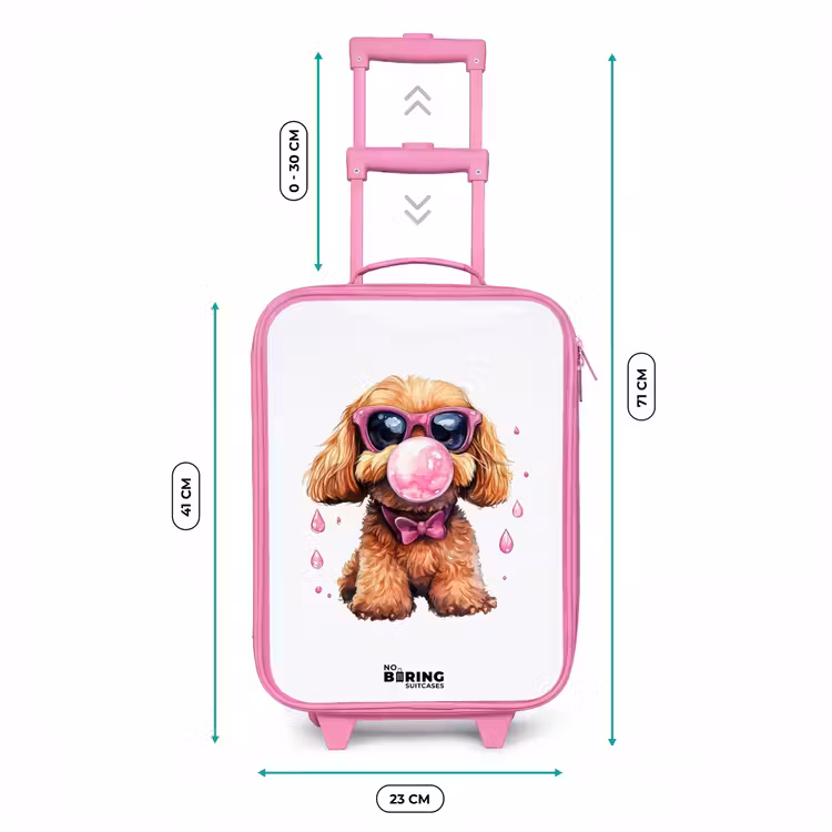 Bruine hond met roze bril en kauwgombal Kinderkoffer - Roze klein -productfoto_formaten