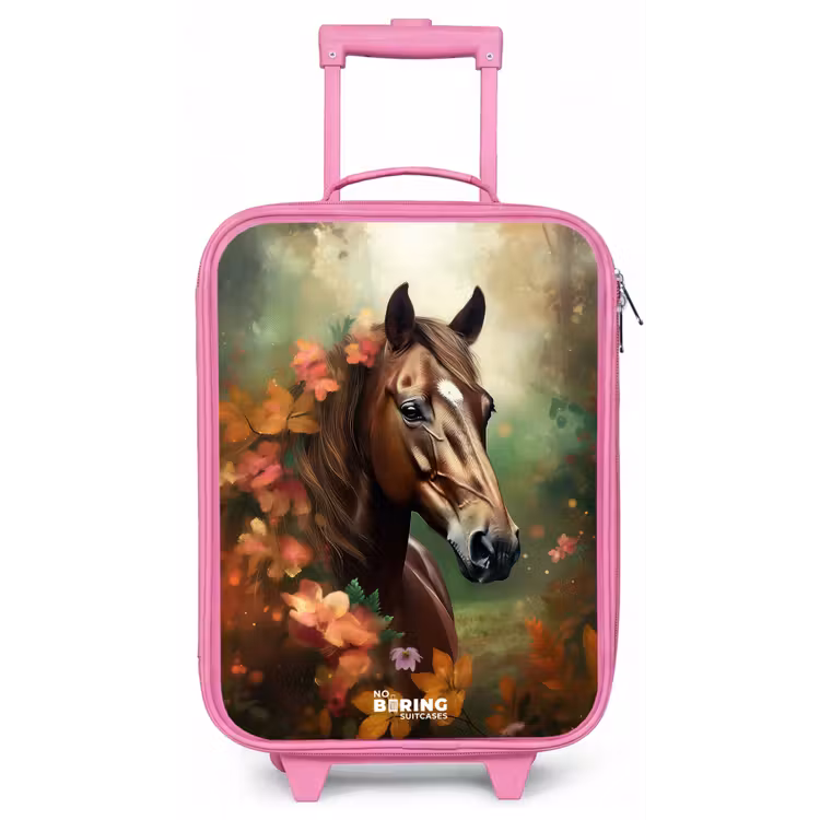 Bruin paard tussen de bloemen Kinderkoffer - Roze klein -zz3dotto