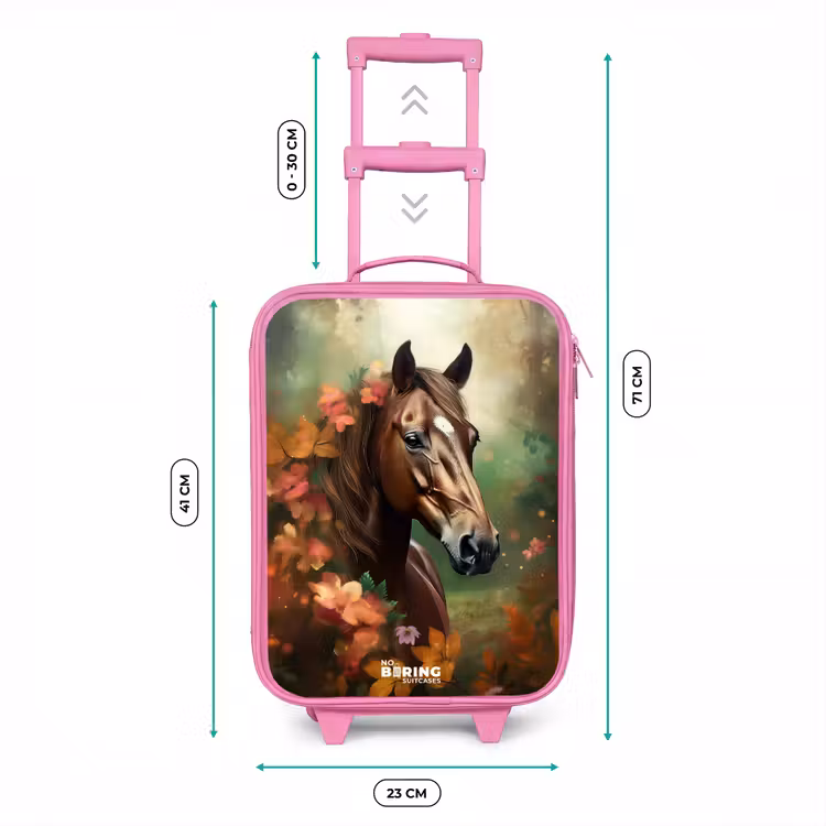 Bruin paard tussen de bloemen Kinderkoffer - Roze klein -productfoto_formaten