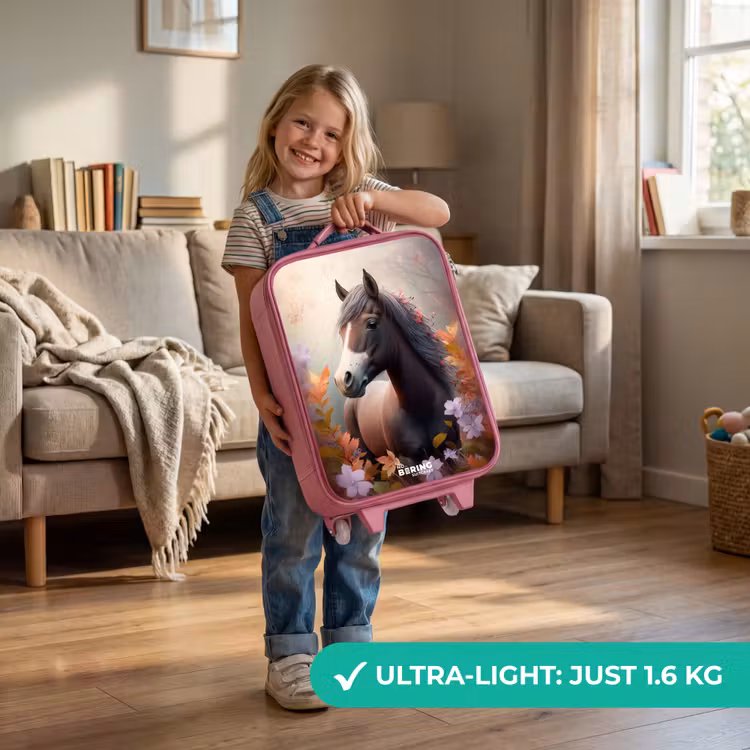 Bruin paard in de herfst Kinderkoffer - Roze klein -sfeer2_EN