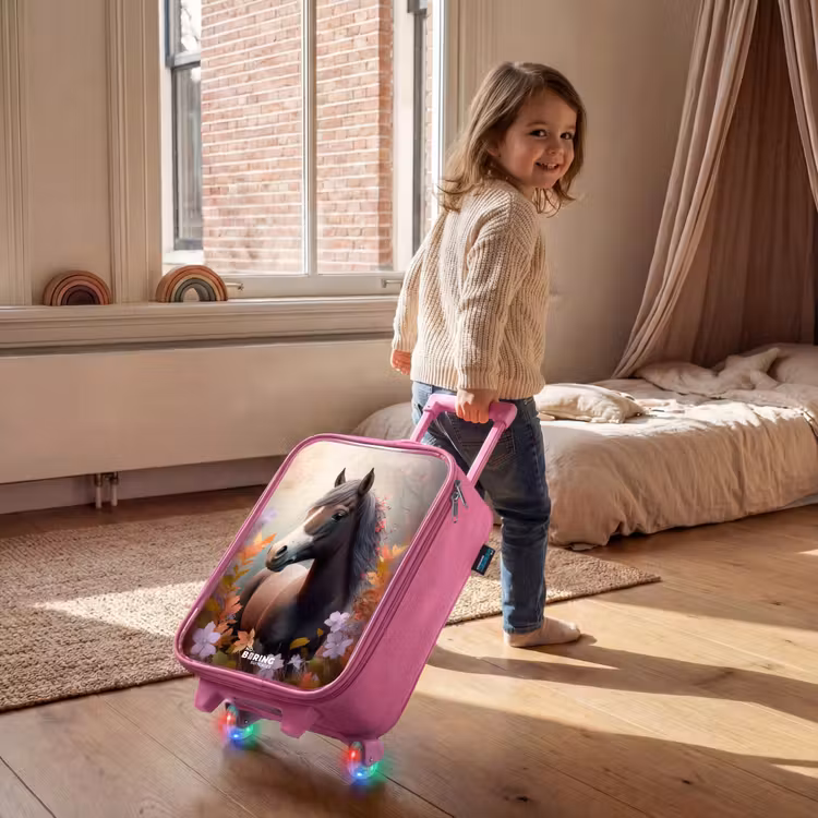 Bruin paard in de herfst Kinderkoffer - Roze klein -sfeer1