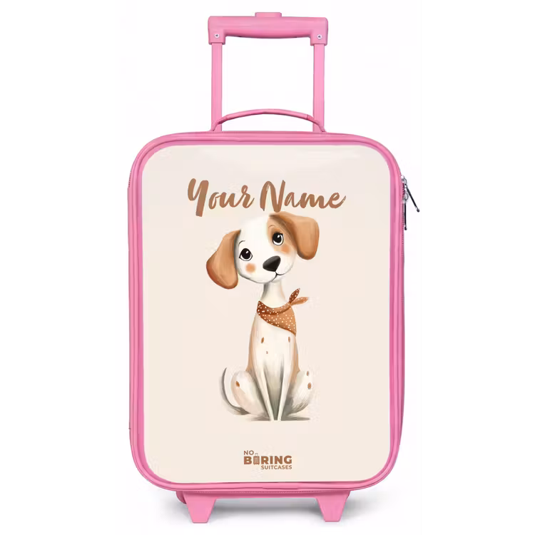 Bruin gevlekte pup op een beige achtergrond Kinderkoffer - Roze klein -zz3dotto