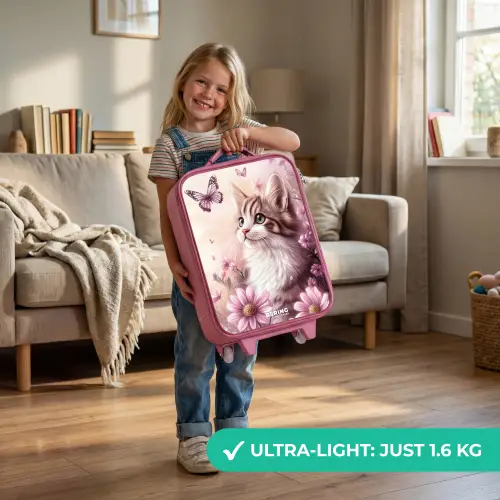 Kat - Paars - Vlinders - Bloemen Kinderkoffer - Roze klein -sfeer2_EN