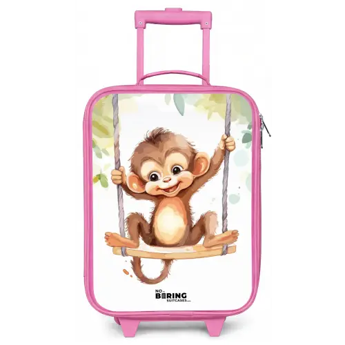 Vrolijk aapje op een schommel illustratie Kinderkoffer - Roze klein -zz3dotto