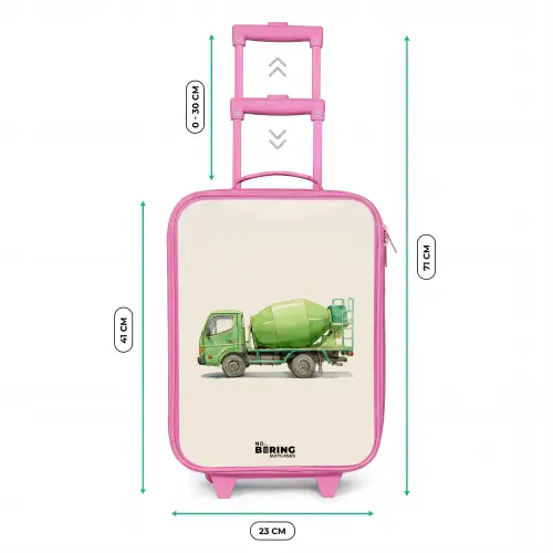 Betonmixer - Getekend - Groen Kinderkoffer - Roze klein -productfoto_formaten