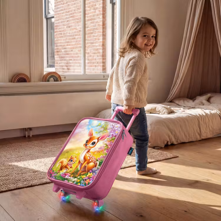 Hertje en eekhoorn in kleurrijk bloemenveld Kinderkoffer - Roze klein -sfeer1