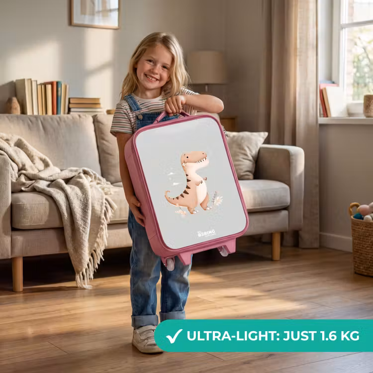 Dino in beige en grijze kleuren Kinderkoffer - Roze klein -sfeer2_EN