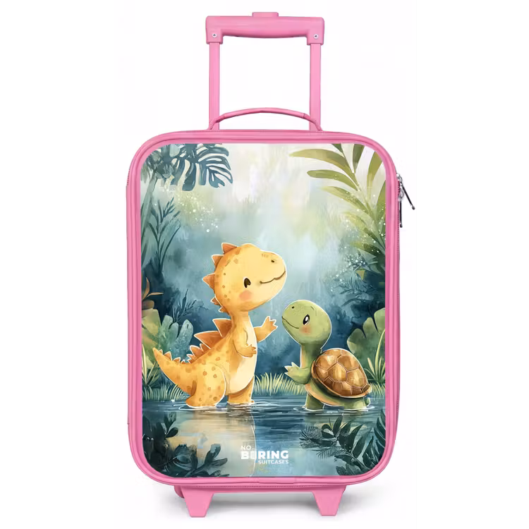 Dino - Schildpad - Jungle Kinderkoffer - Roze klein -zz3dotto