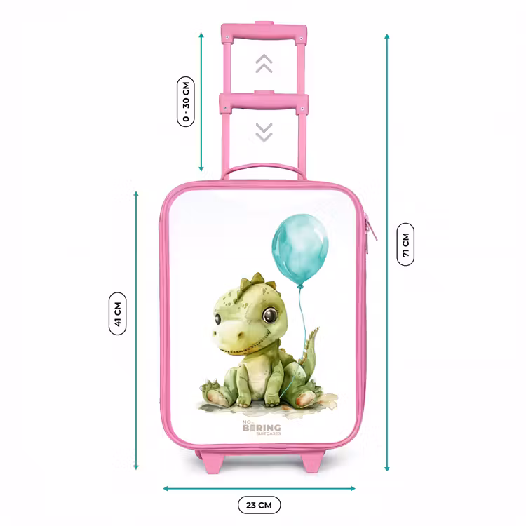 Dino met blauwe ballon Kinderkoffer - Roze klein -productfoto_formaten