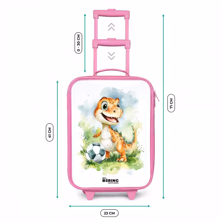 Dino met voetbal in kleurrijk veld Kinderkoffer - Roze klein -productfoto_formaten