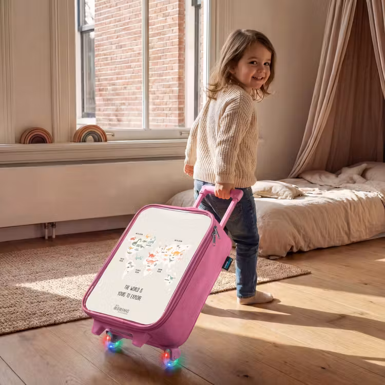Dino wereldkaart Kinderkoffer - Roze klein -sfeer1