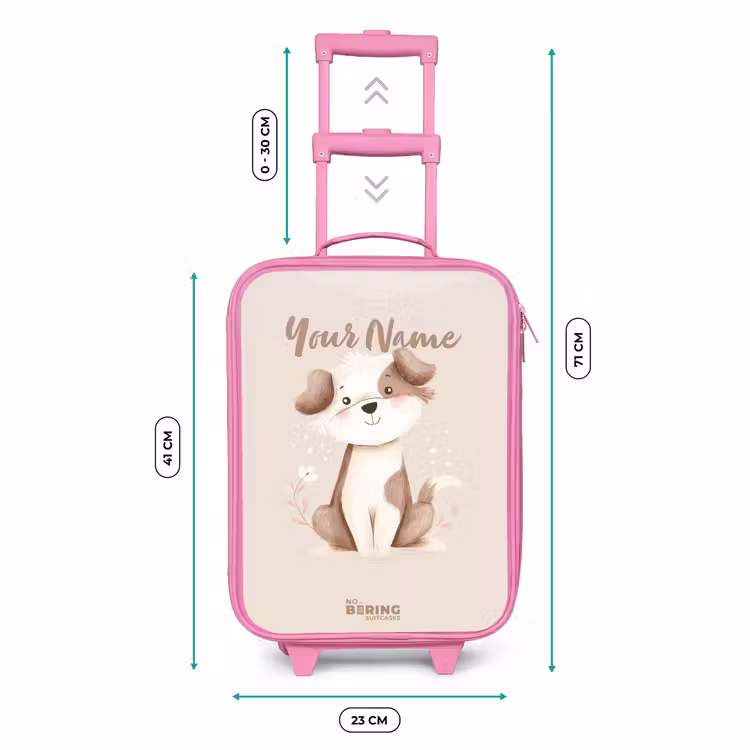Hond in de kleuren bruin en beige Kinderkoffer - Roze klein -productfoto_formaten