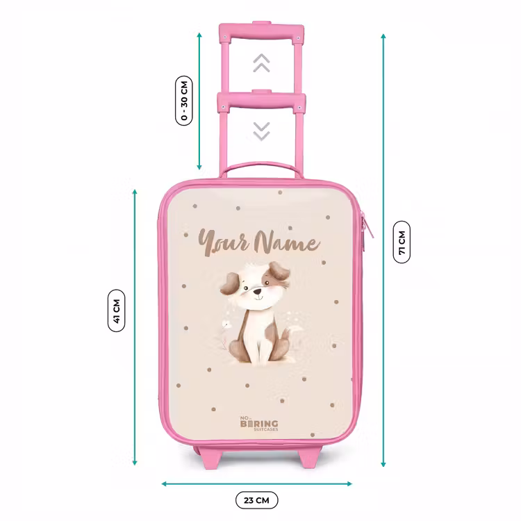 Honden pup omringd door bruine stippen Kinderkoffer - Roze klein -productfoto_formaten