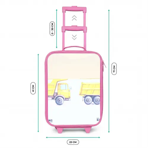 Kiepwagen - Getekend - Geel Kinderkoffer - Roze klein -productfoto_formaten
