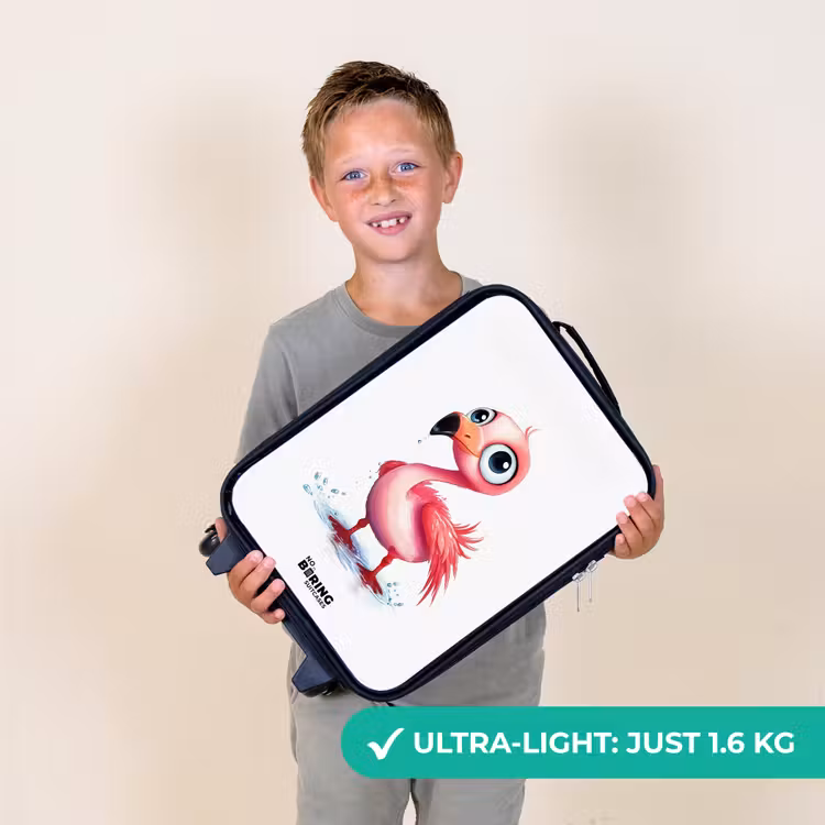 Roze flamingo in het water Kinderkoffer - Zwart klein -sfeer4_UK