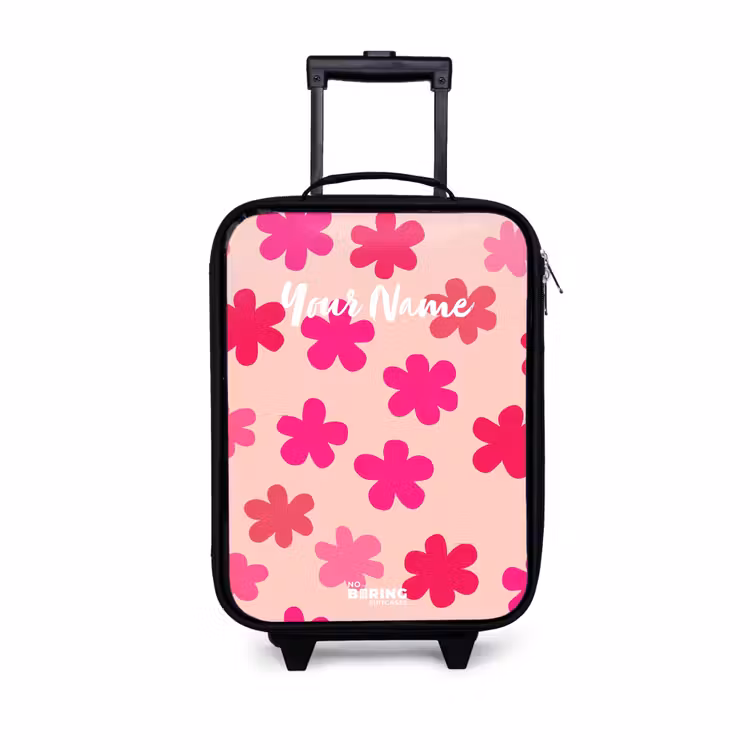 Roze bloemen Kinderkoffer - Zwart klein -3d