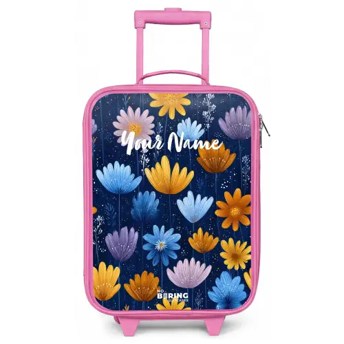 Bloemen op een donkerblauwe achtergrond Kinderkoffer - Roze klein -zz3dotto