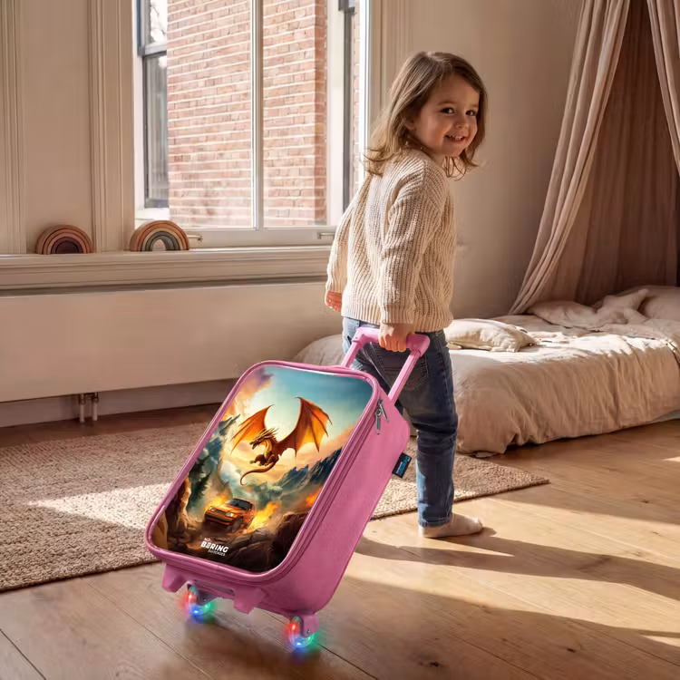 Vliegende draak boven vurige bergweg Kinderkoffer - Roze klein -sfeer1