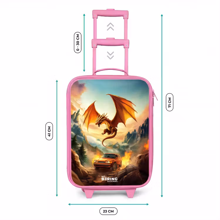 Vliegende draak boven vurige bergweg Kinderkoffer - Roze klein -productfoto_formaten
