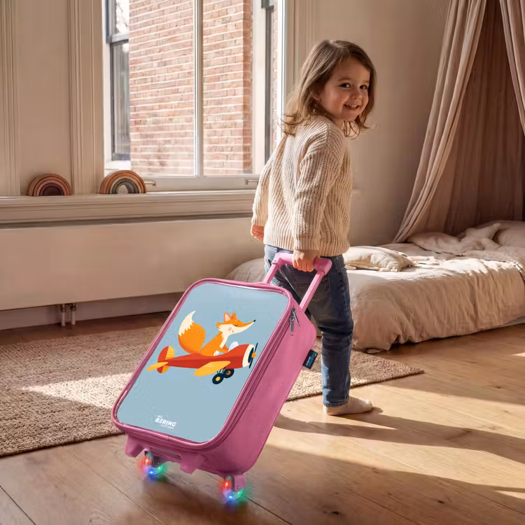 Vos - Vliegtuig - Vliegen Kinderkoffer - Roze klein -sfeer1