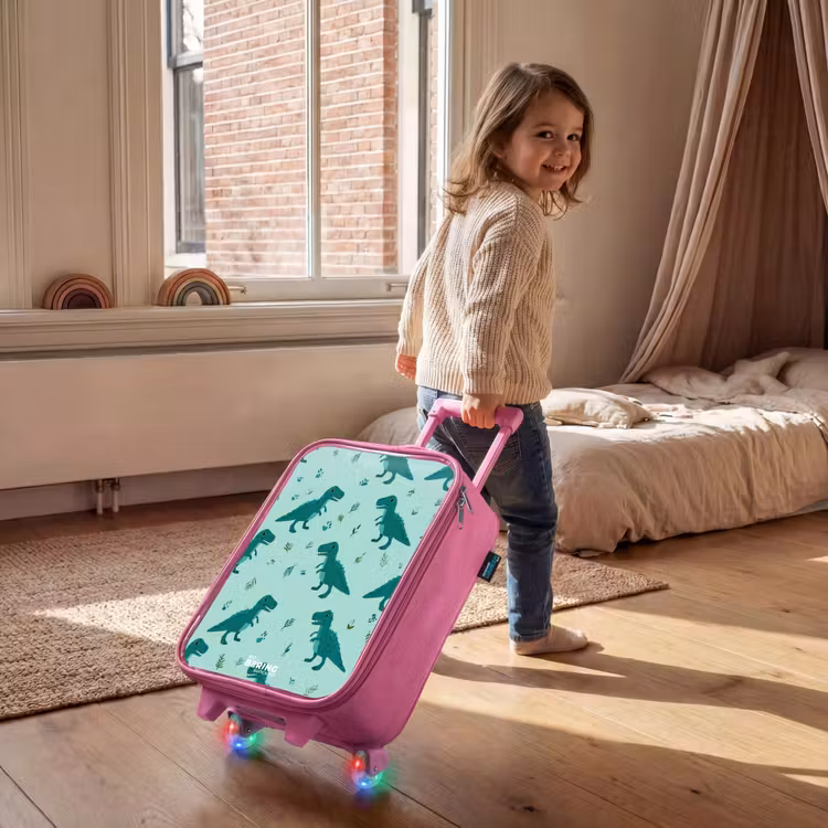 Vriendelijke T. rex tussen sporen Kinderkoffer - Roze klein -sfeer1