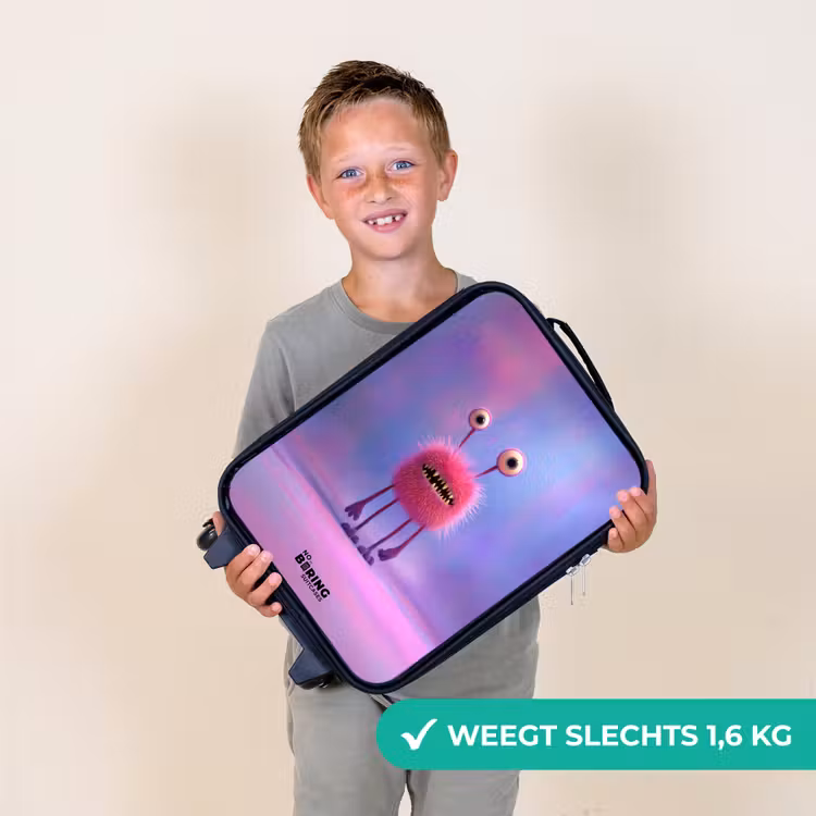 Roze harig monster met grote ogen Kinderkoffer - Zwart klein -sfeer4_NL